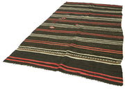 Handmade Striped Kilim Rug – Brown Goat Hair Vintage Area Rug 5'7''x10'0''