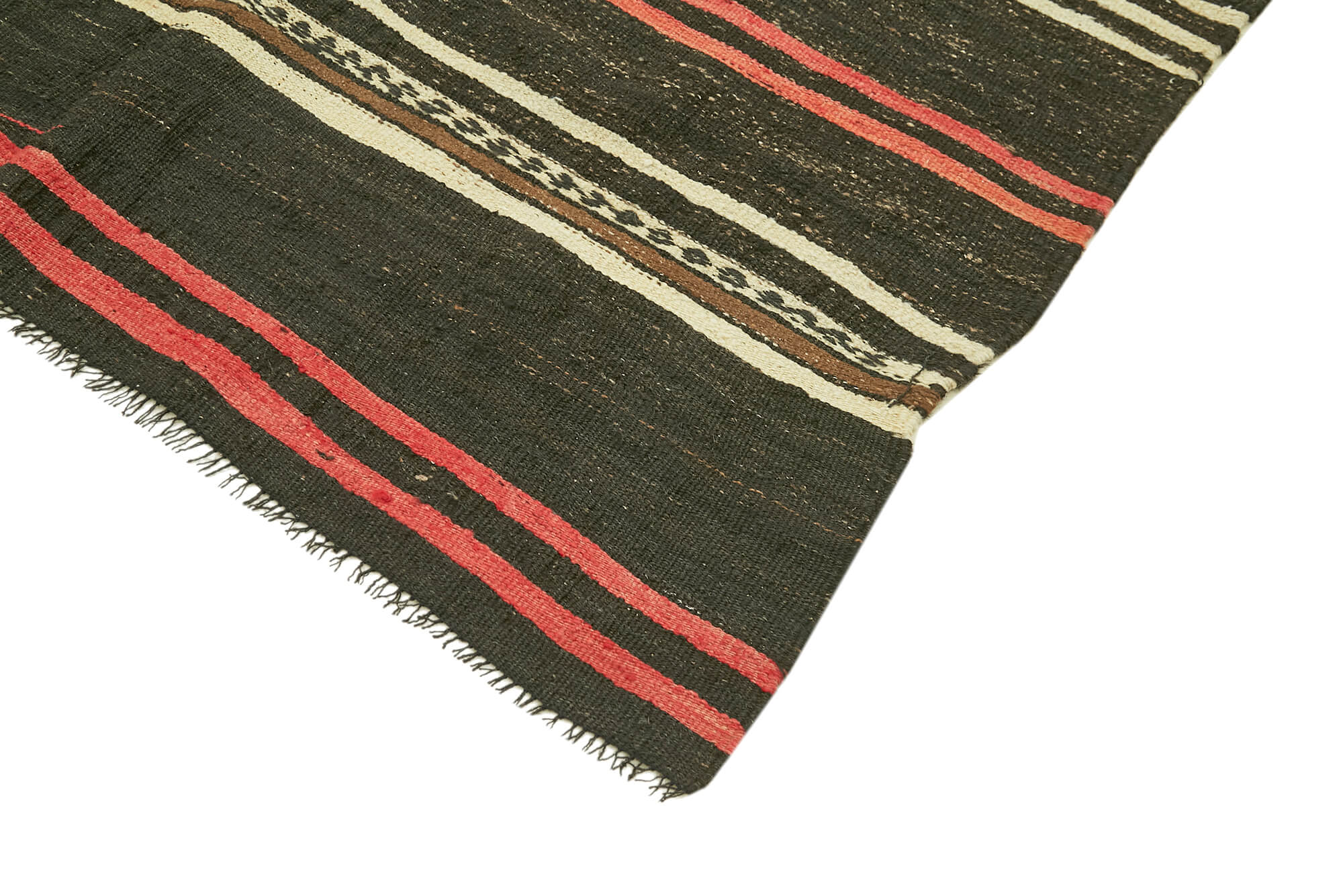 Handmade Striped Kilim Rug – Brown Goat Hair Vintage Area Rug 5'7''x10'0''