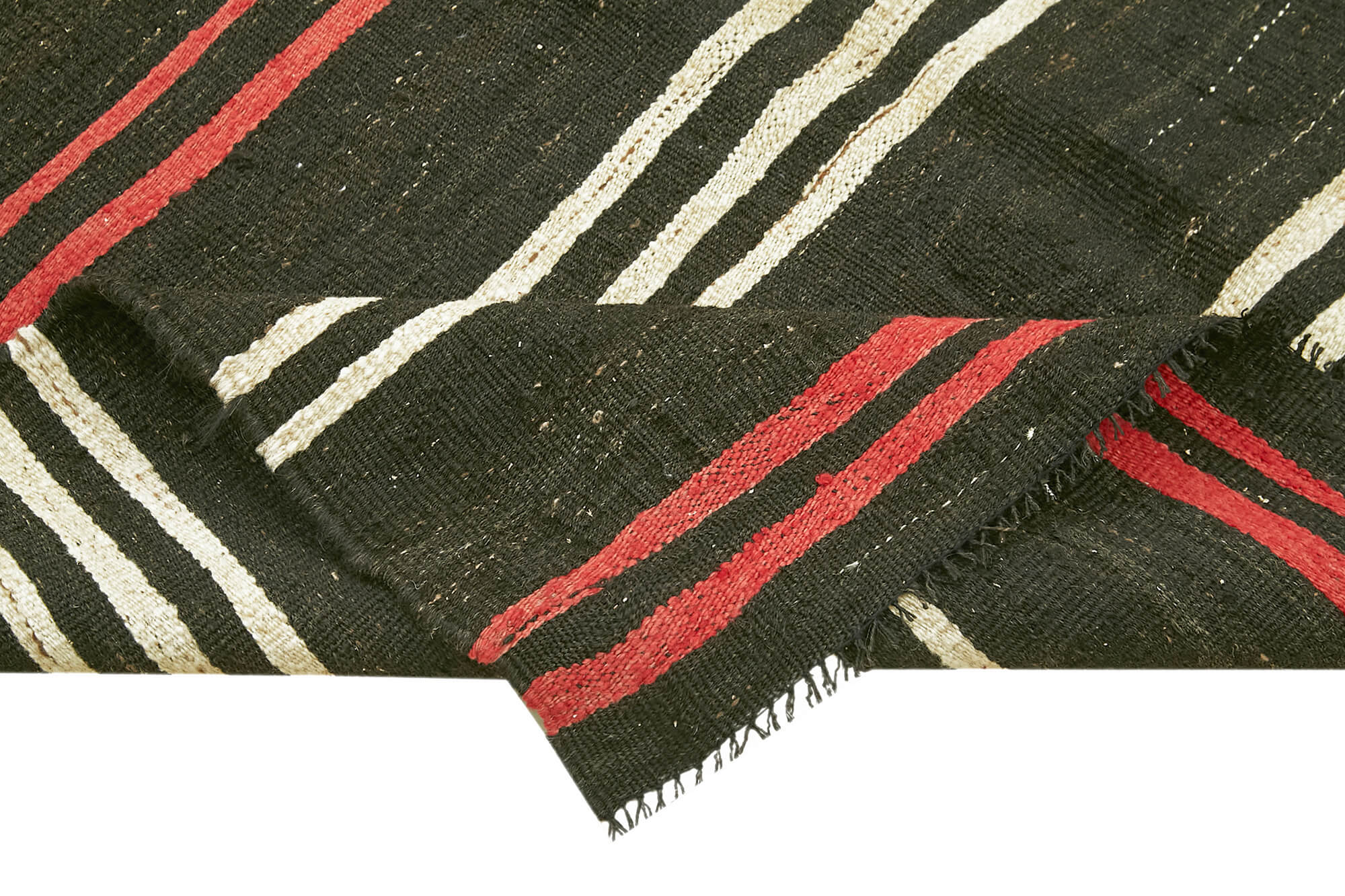 Handmade Striped Kilim Rug – Brown Goat Hair Vintage Area Rug 5'7''x10'0''