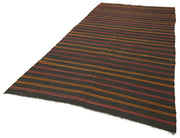 Handmade Kilim Rug | Brown Striped Carpet, Hand Woven Wool Rug with Durable Cotton Backing