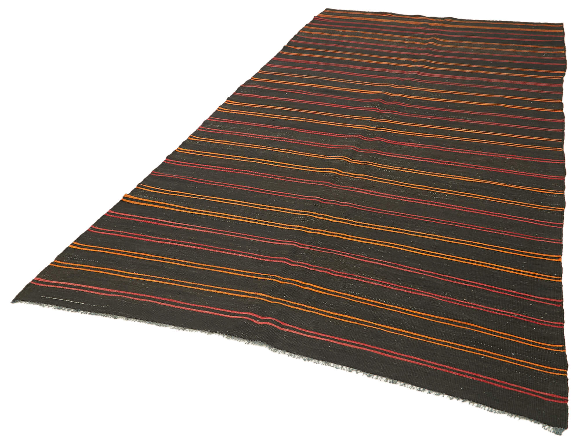 Handmade Kilim Rug | Brown Striped Carpet, Hand Woven Wool Rug with Durable Cotton Backing