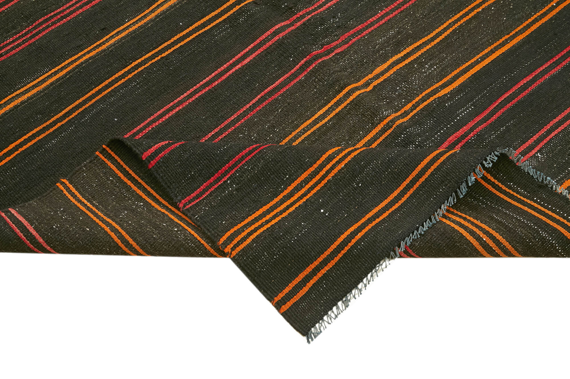 Handmade Kilim Rug | Brown Striped Carpet, Hand Woven Wool Rug with Durable Cotton Backing