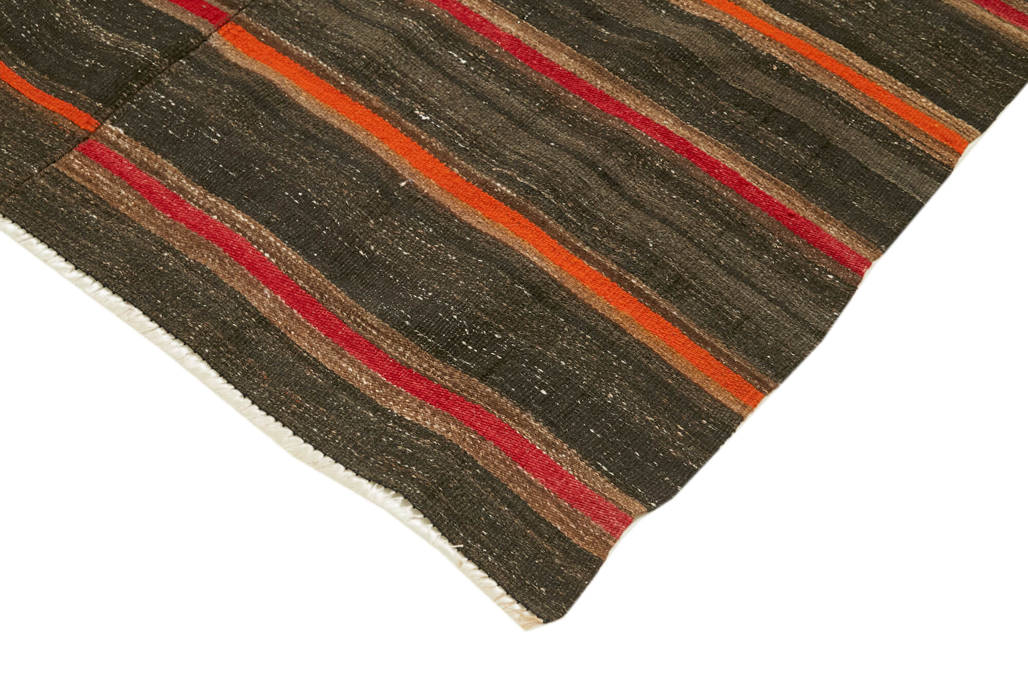 Handmade Goat Hair Rug - Brown Striped Kilim Vintage Turkish Hand Woven Rug 4'6''x10'6''