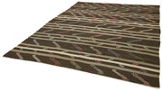 Handmade Kilim Rug – Brown Wool Carpet | Striped Area Rug 7x10 Feet
