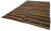 Handmade Striped Kilim Rug – Brown Striped Goat Hair Carpet 7'9''x11'6''