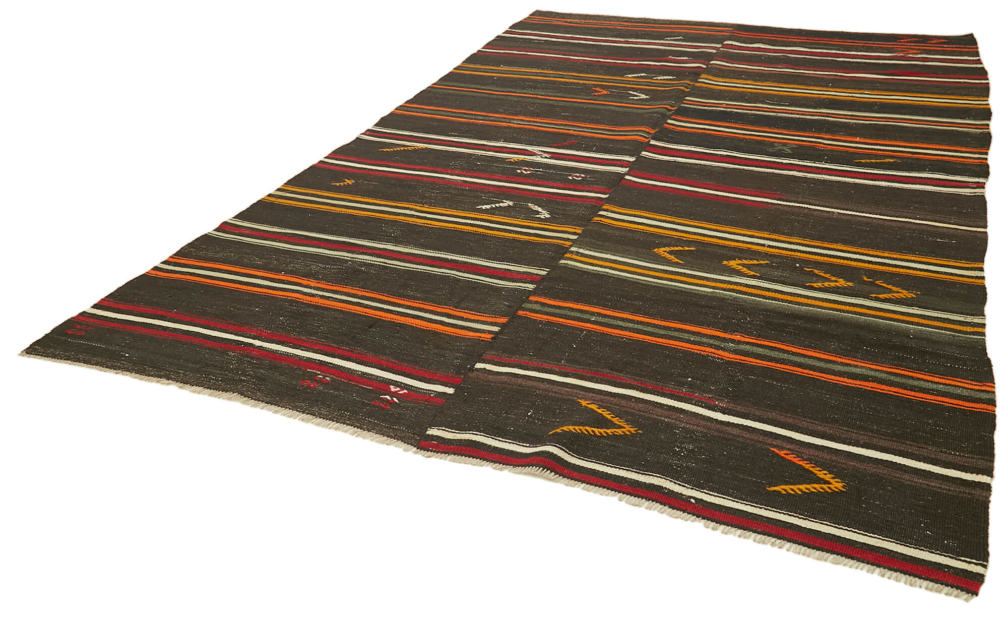 Handmade Striped Kilim Rug – Brown Striped Goat Hair Carpet 7'9''x11'6''