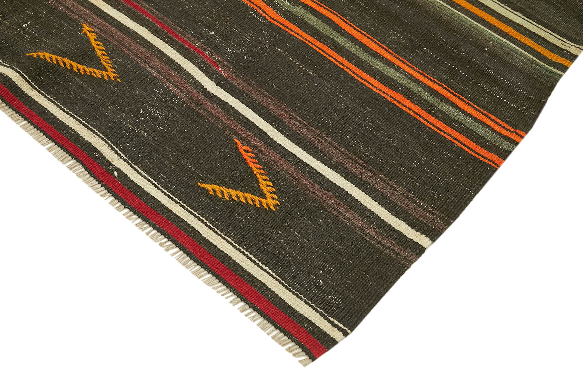 Handmade Striped Kilim Rug – Brown Striped Goat Hair Carpet 7'9''x11'6''