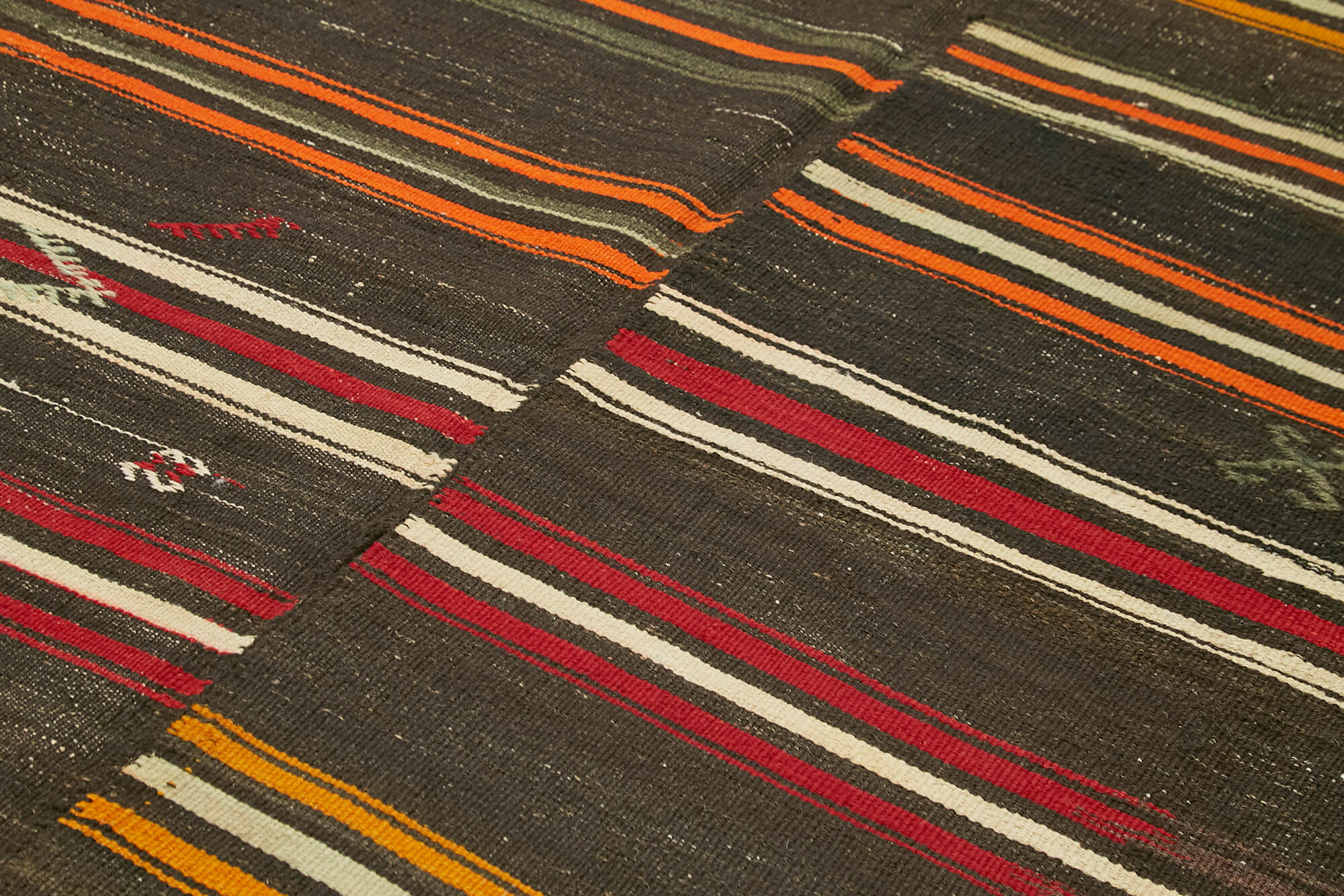 Handmade Striped Kilim Rug – Brown Striped Goat Hair Carpet 7'9''x11'6''