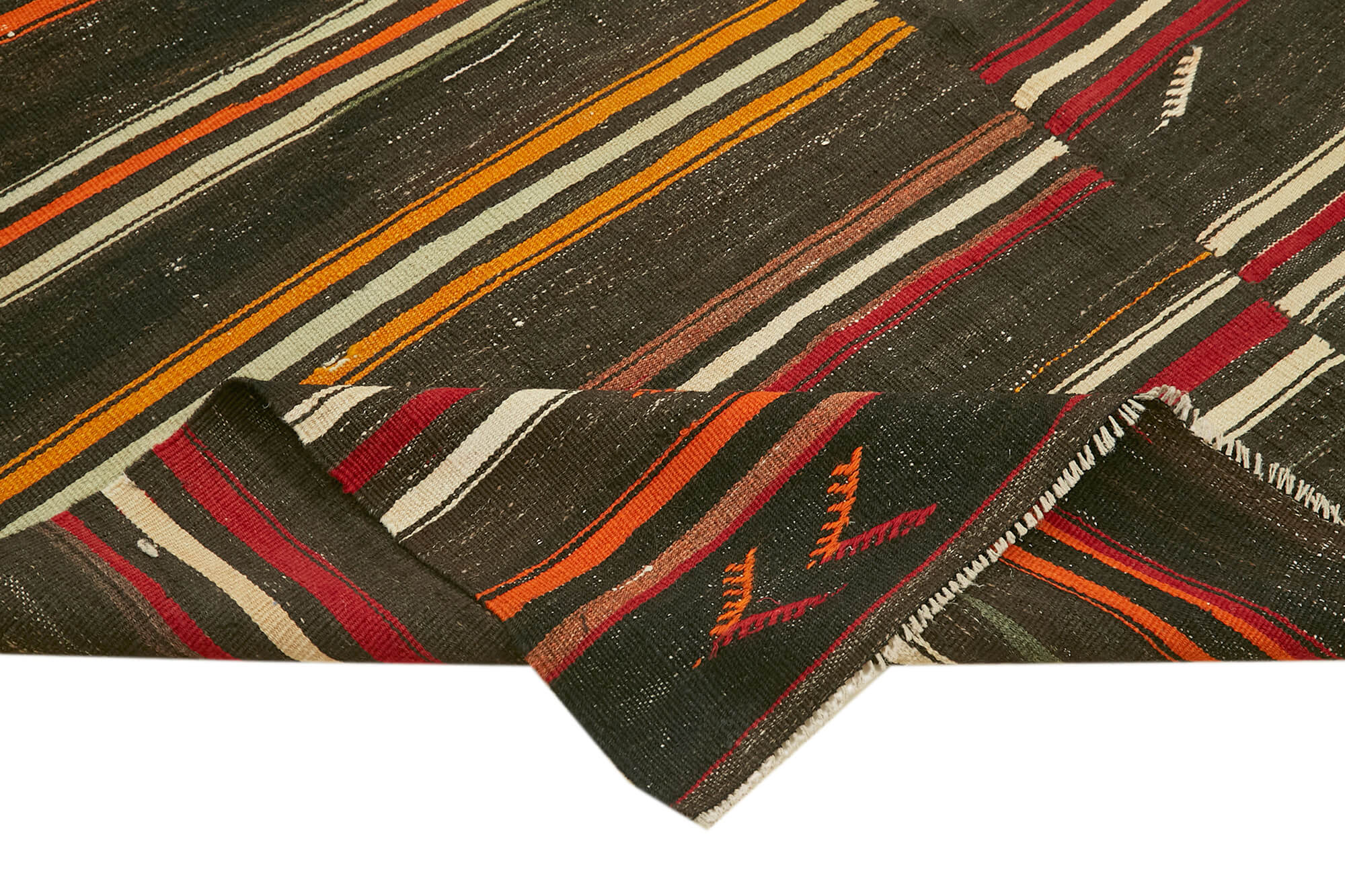 Handmade Striped Kilim Rug – Brown Striped Goat Hair Carpet 7'9''x11'6''