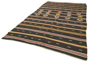 Handmade Kilim Rug - Brown Wool Striped Area Rug 6'6" x 11'4" | Vintage Turkish Carpet