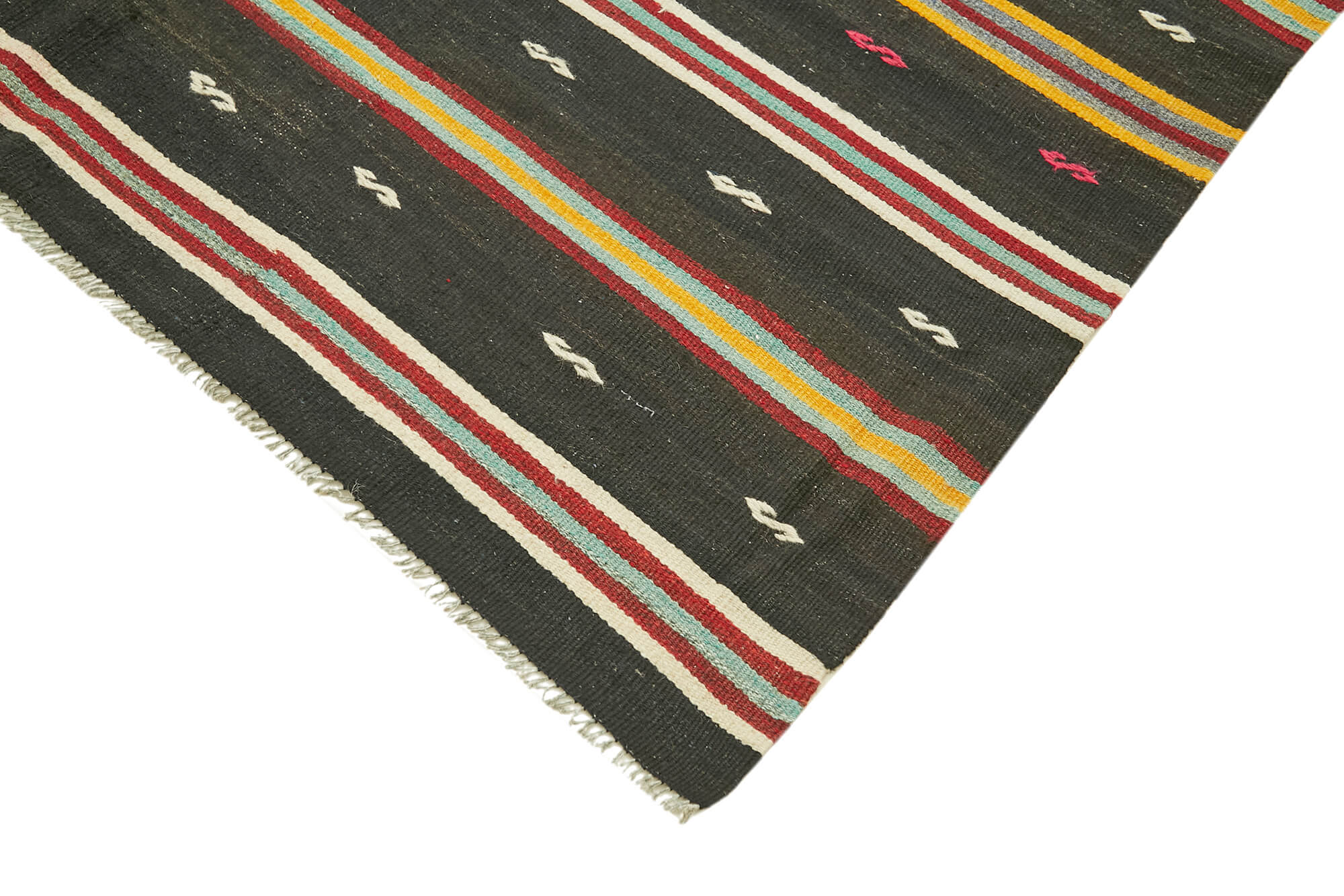 Handmade Kilim Rug - Brown Wool Striped Area Rug 6'6" x 11'4" | Vintage Turkish Carpet