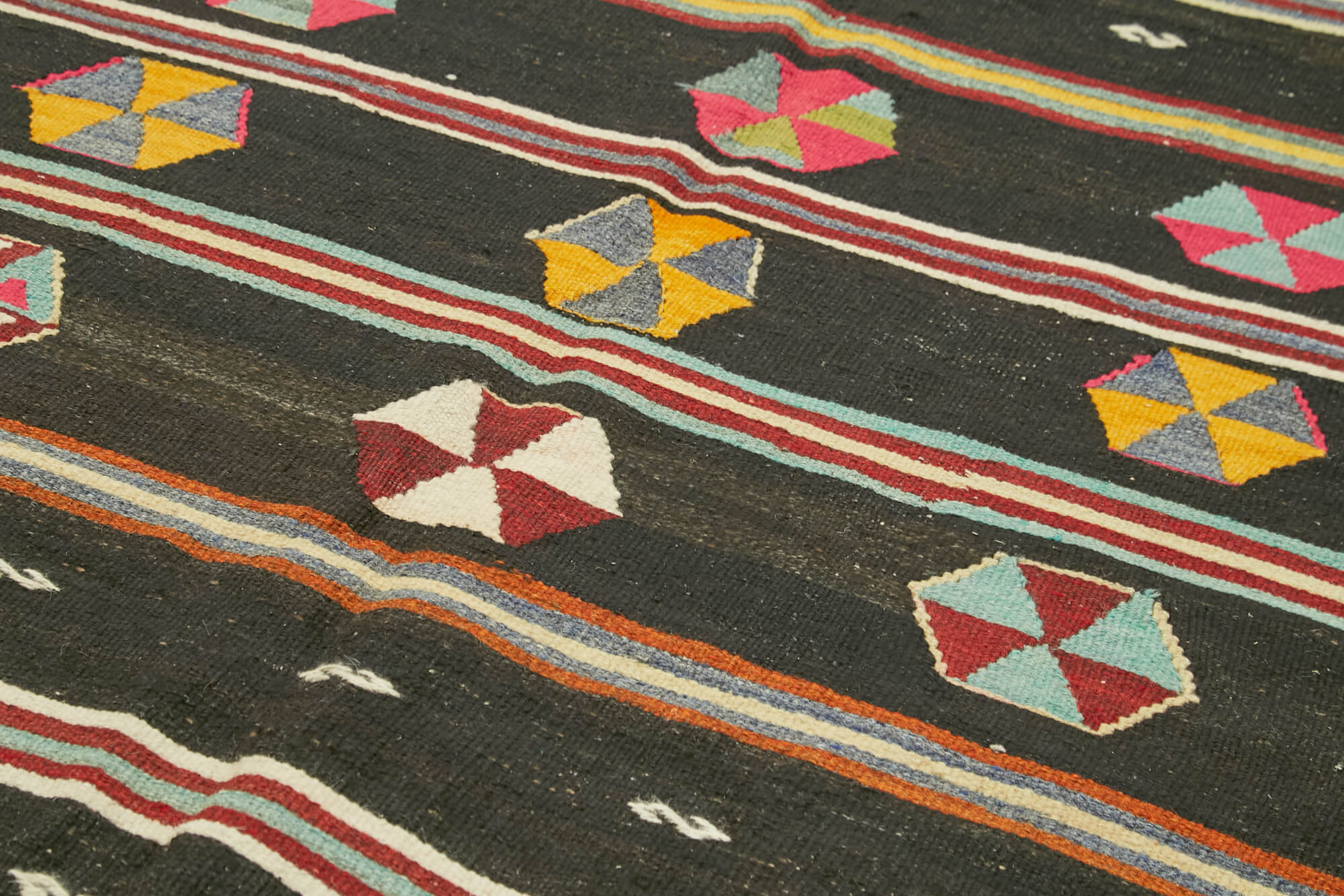 Handmade Kilim Rug - Brown Wool Striped Area Rug 6'6" x 11'4" | Vintage Turkish Carpet