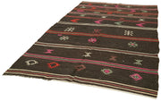Handmade Kilim Rug – Brown Goat Hair Striped Wool Carpet 6'2'' x 9'4''