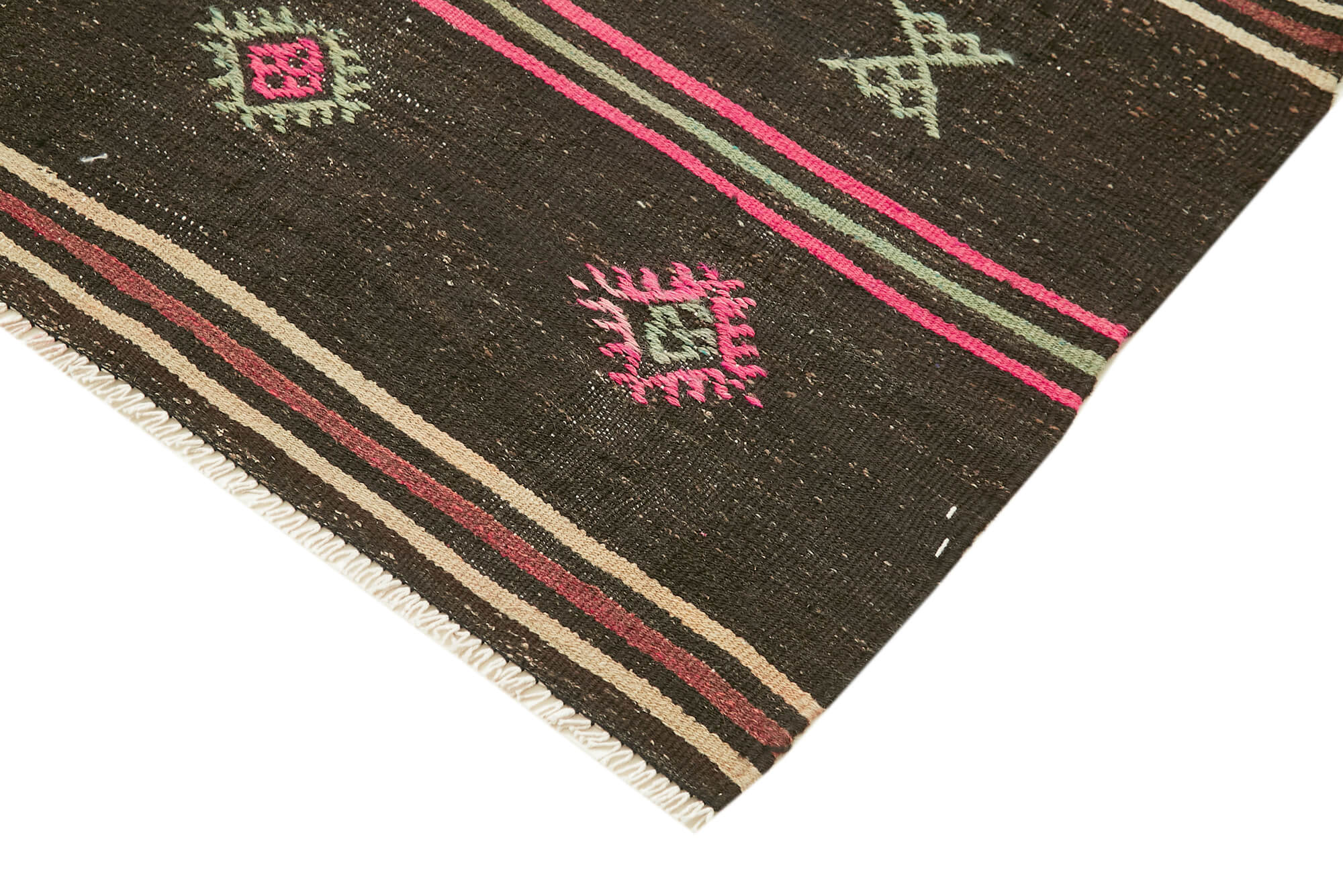 Handmade Kilim Rug – Brown Goat Hair Striped Wool Carpet 6'2'' x 9'4''