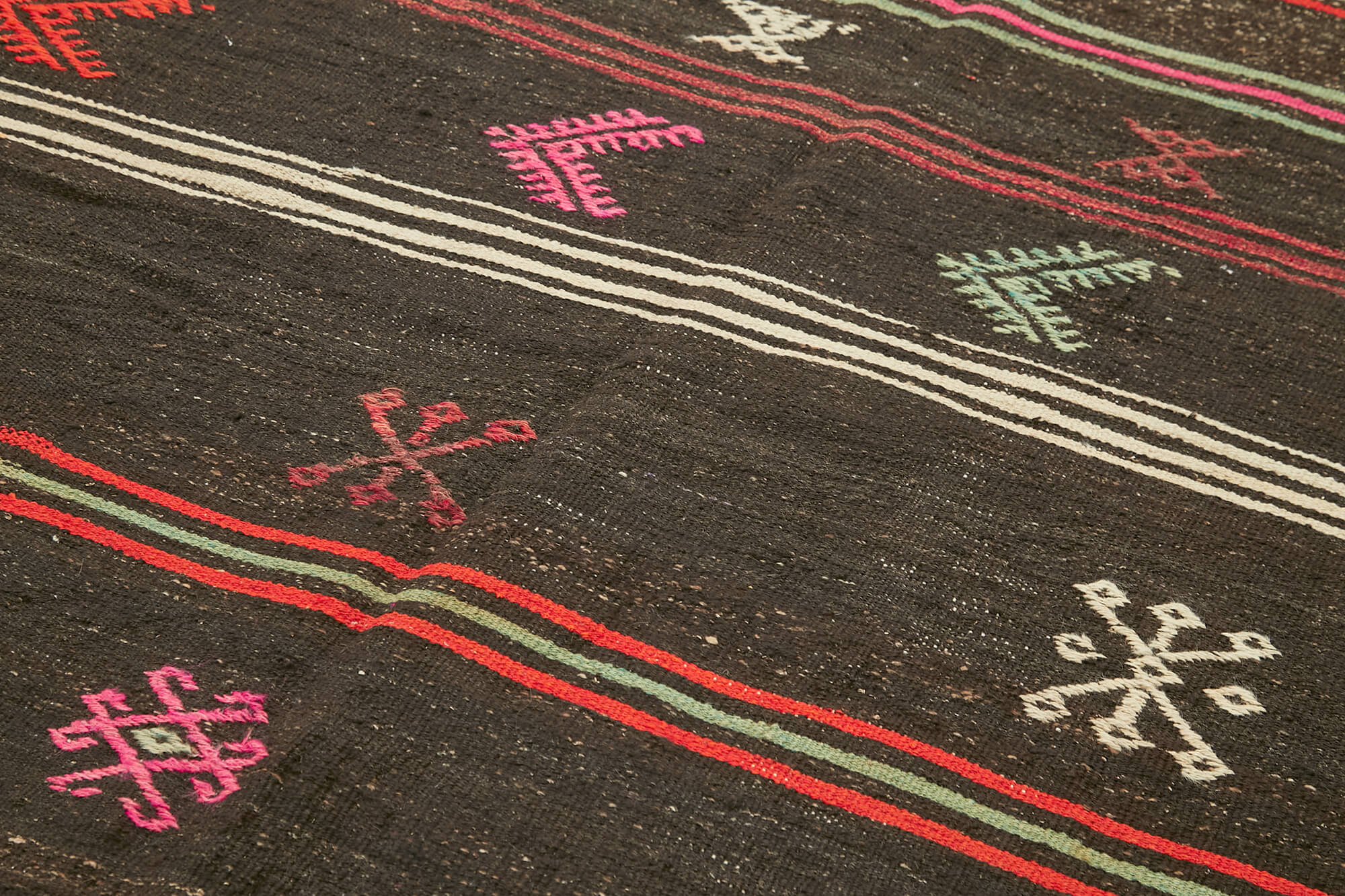 Handmade Kilim Rug – Brown Goat Hair Striped Wool Carpet 6'2'' x 9'4''
