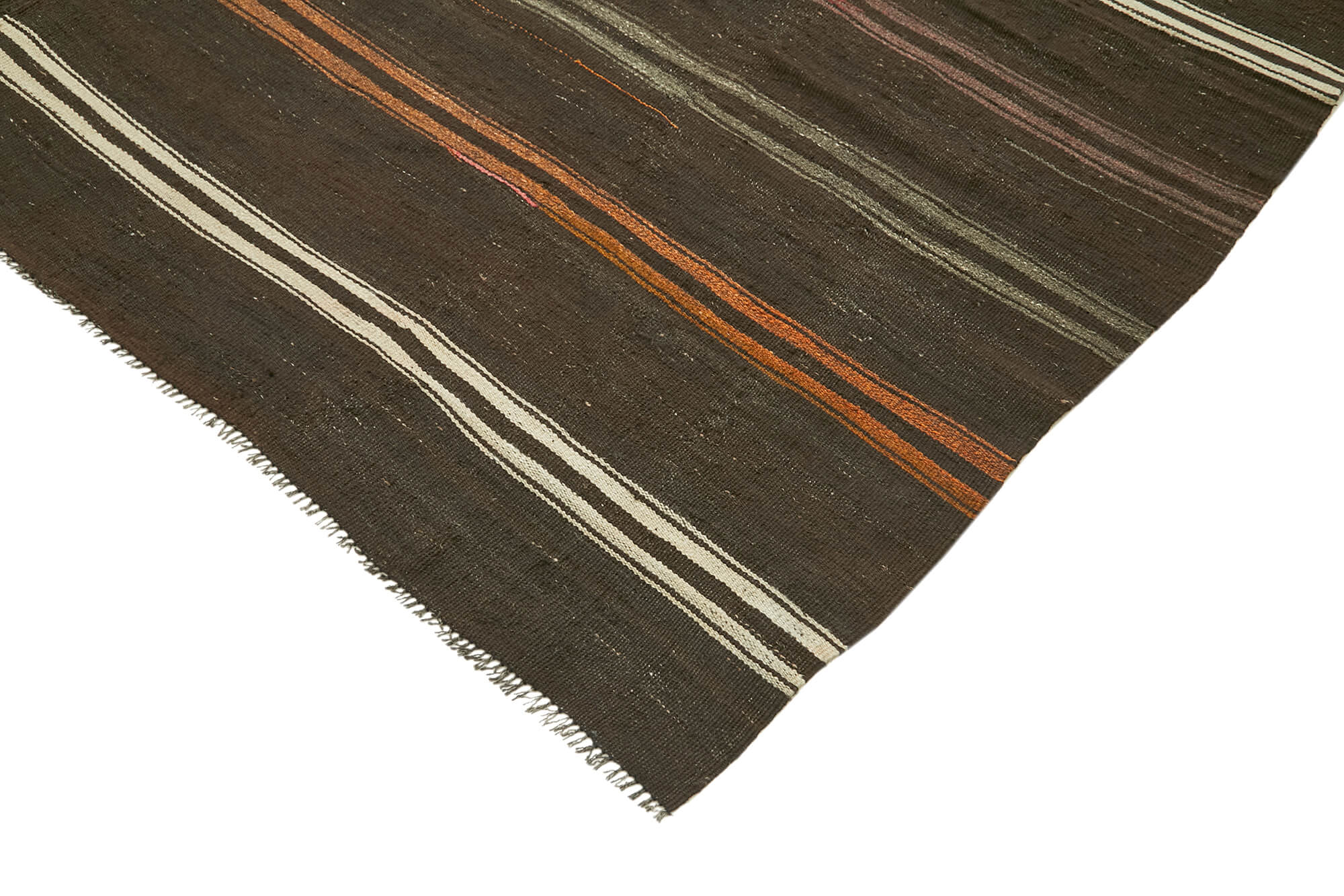 Handmade Striped Kilim Rug – Brown Striped Goat Hair Turkish Wool Rug 8x11 Feet