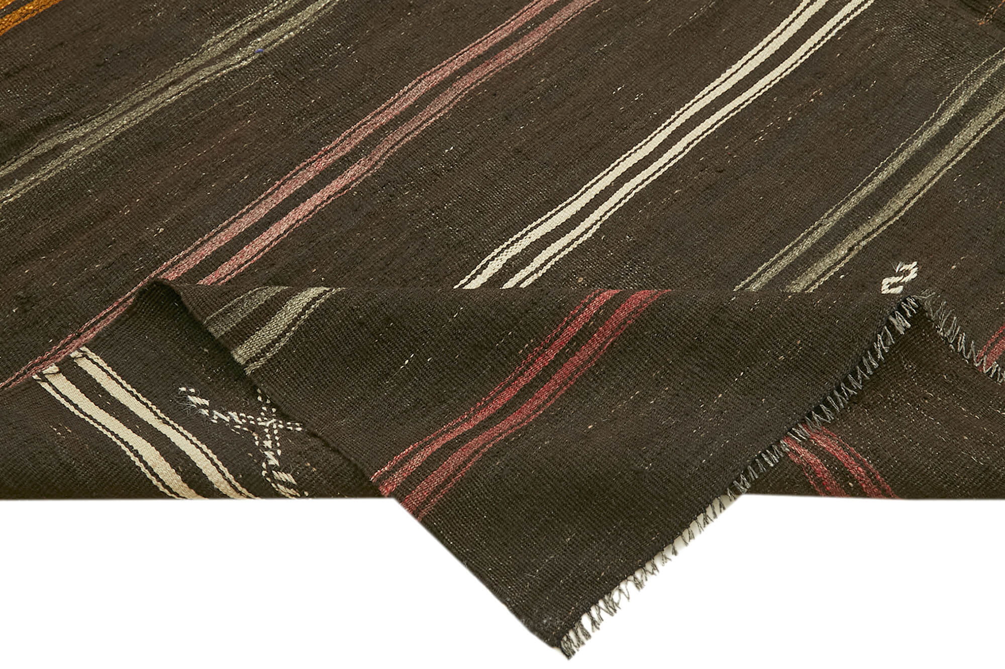 Handmade Striped Kilim Rug – Brown Striped Goat Hair Turkish Wool Rug 8x11 Feet