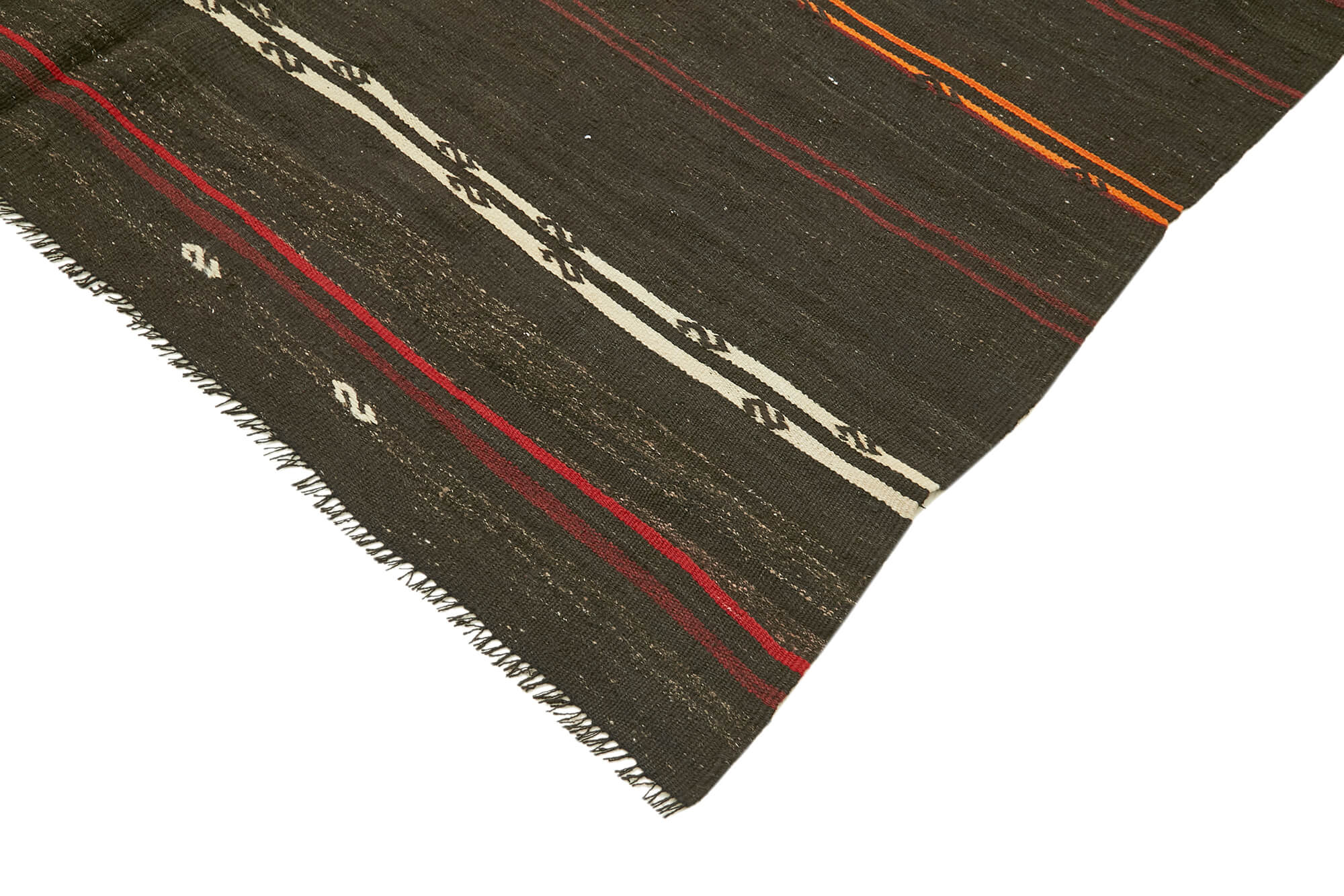 Handmade Kilim Rug - Striped Area Rug With Goat Hair & Brown Wool Carpet 6'9''x10'
