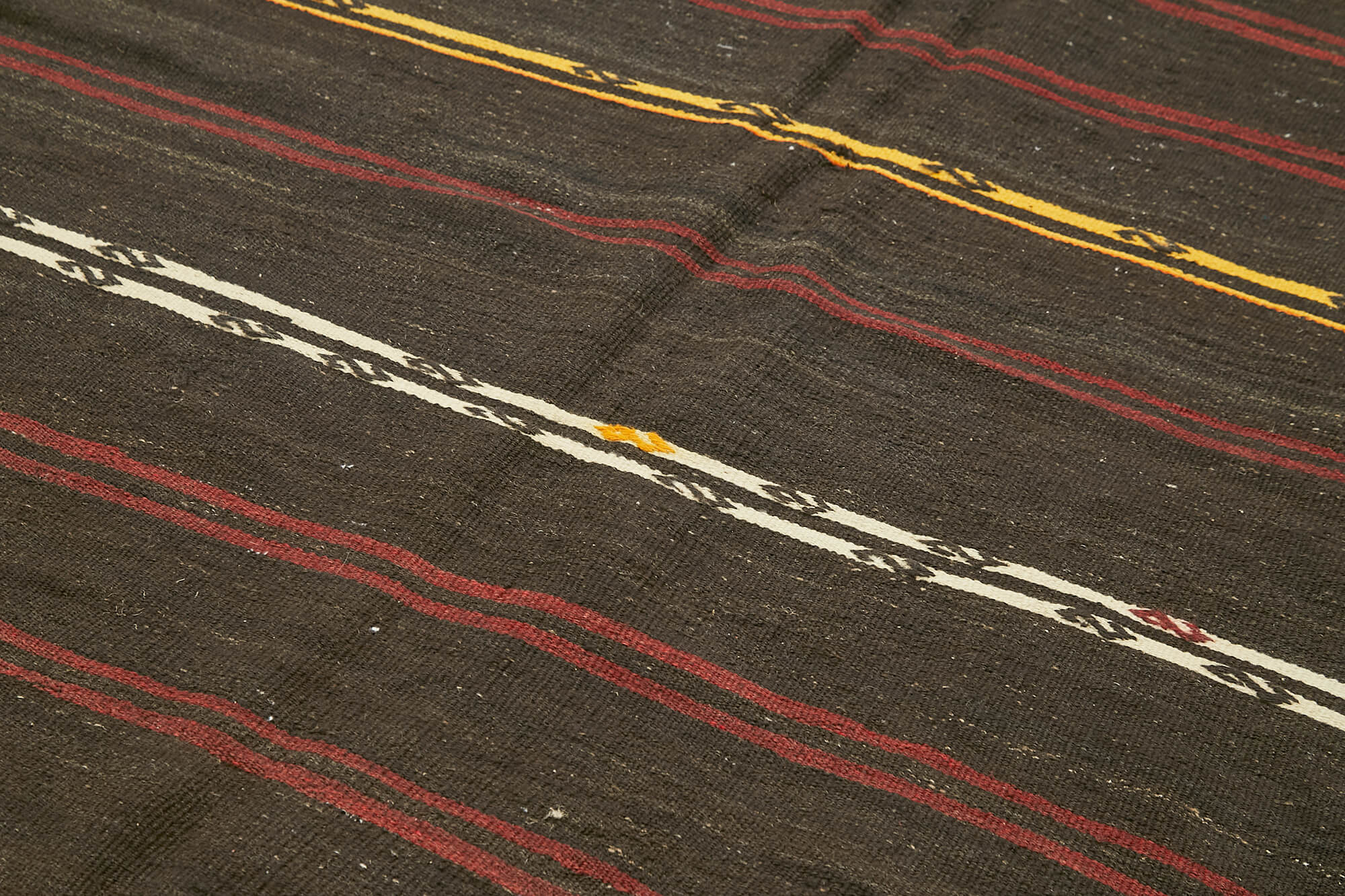 Handmade Kilim Rug - Striped Area Rug With Goat Hair & Brown Wool Carpet 6'9''x10'