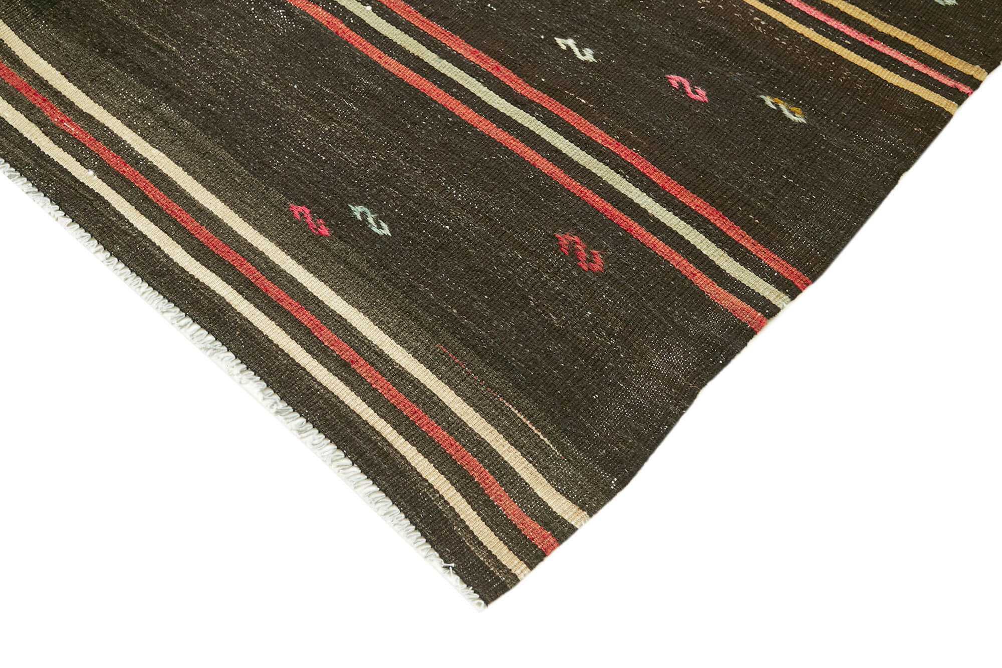 Handmade Kilim Rug – Brown Striped Area Rug 6'11''x11'4'' Flat Weave Kilim Carpet