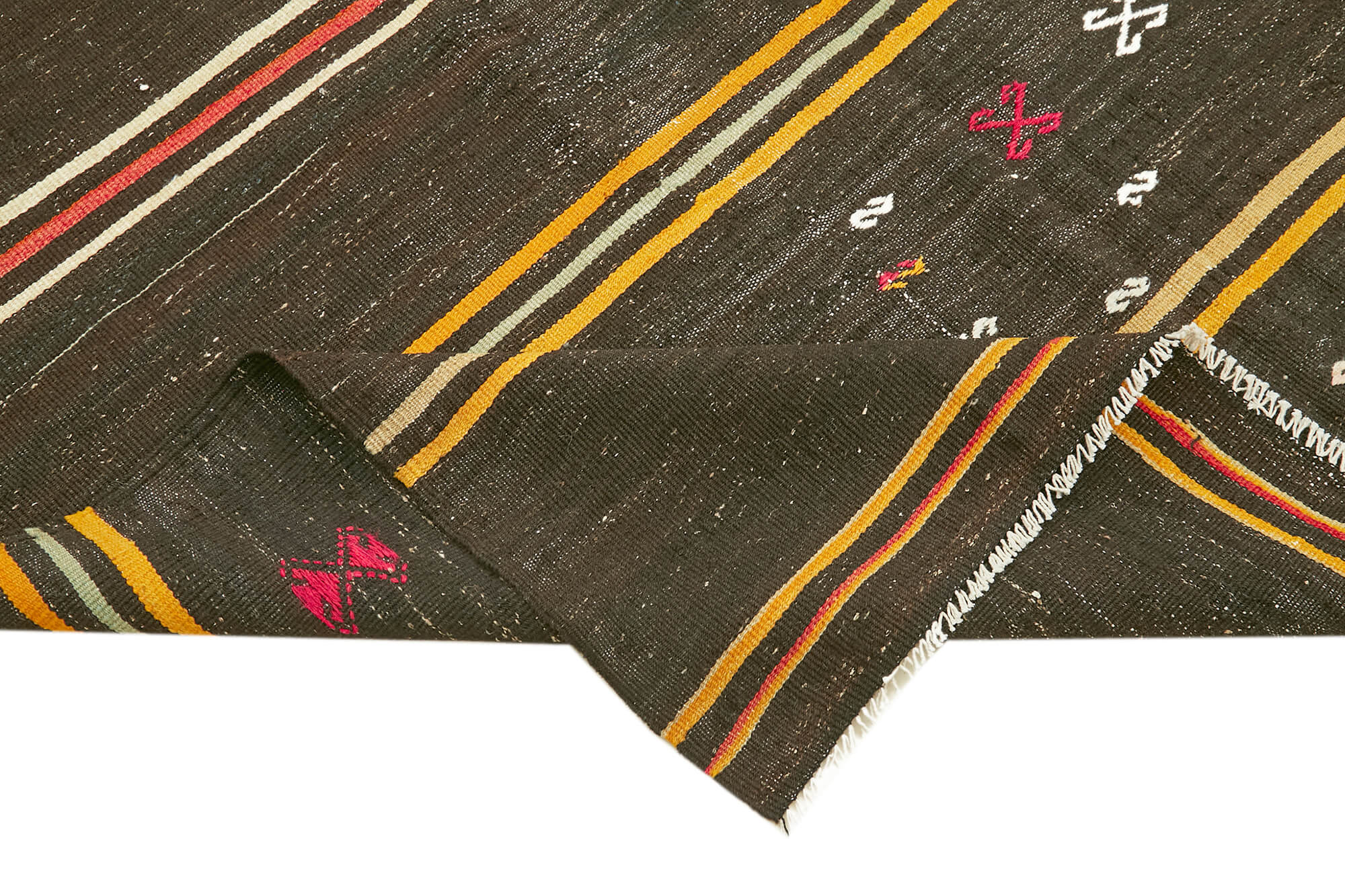 Handmade Kilim Rug – Brown Striped Area Rug 6'11''x11'4'' Flat Weave Kilim Carpet