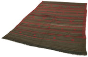 Handmade Striped Kilim Rug - Brown Goat Hair Vintage Area Rug 5'7''x8'6''