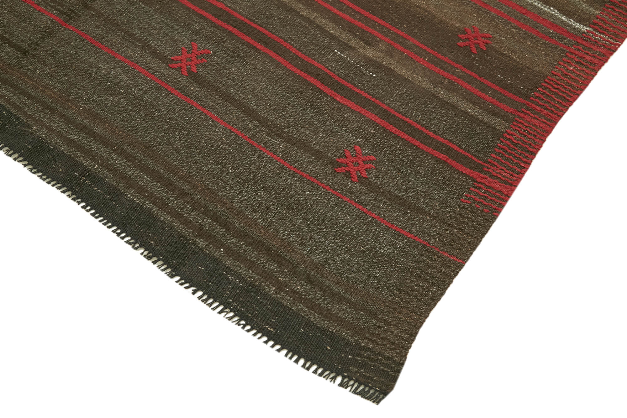 Handmade Striped Kilim Rug - Brown Goat Hair Vintage Area Rug 5'7''x8'6''
