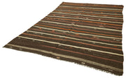 Handmade Goat Hair Rug - Striped Kilim Rug | Brown Wool Carpet 7'1''x9'7''