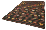 Handmade Striped Kilim Rug - Brown Goat Hair 6x10 Feet Woven Area Carpet