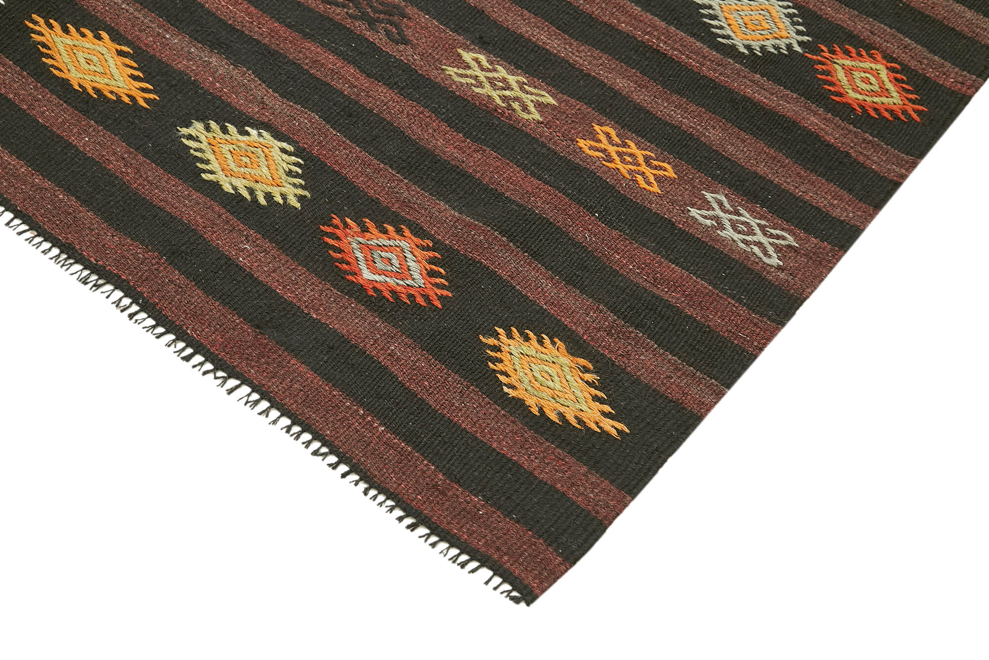 Handmade Striped Kilim Rug - Brown Goat Hair 6x10 Feet Woven Area Carpet