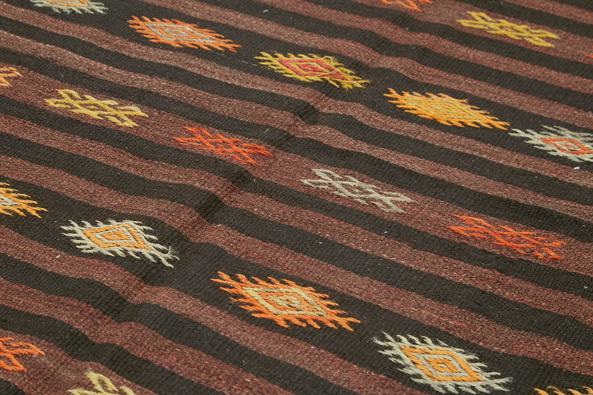 Handmade Striped Kilim Rug - Brown Goat Hair 6x10 Feet Woven Area Carpet