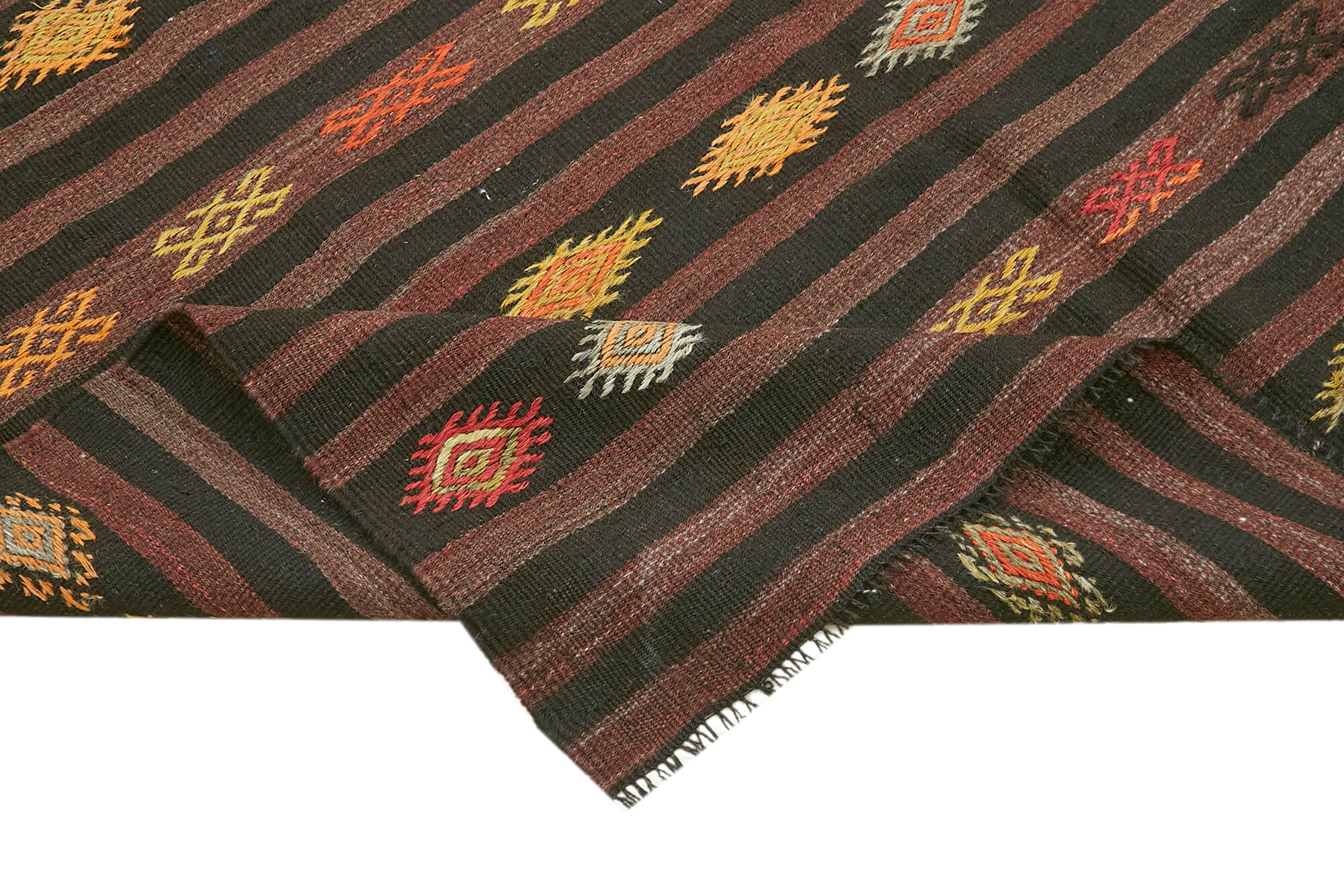 Handmade Striped Kilim Rug - Brown Goat Hair 6x10 Feet Woven Area Carpet