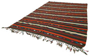 Handmade Striped Kilim Rug - Brown Striped Pattern, Goat Hair Wool Blend 7'11''x11'5''