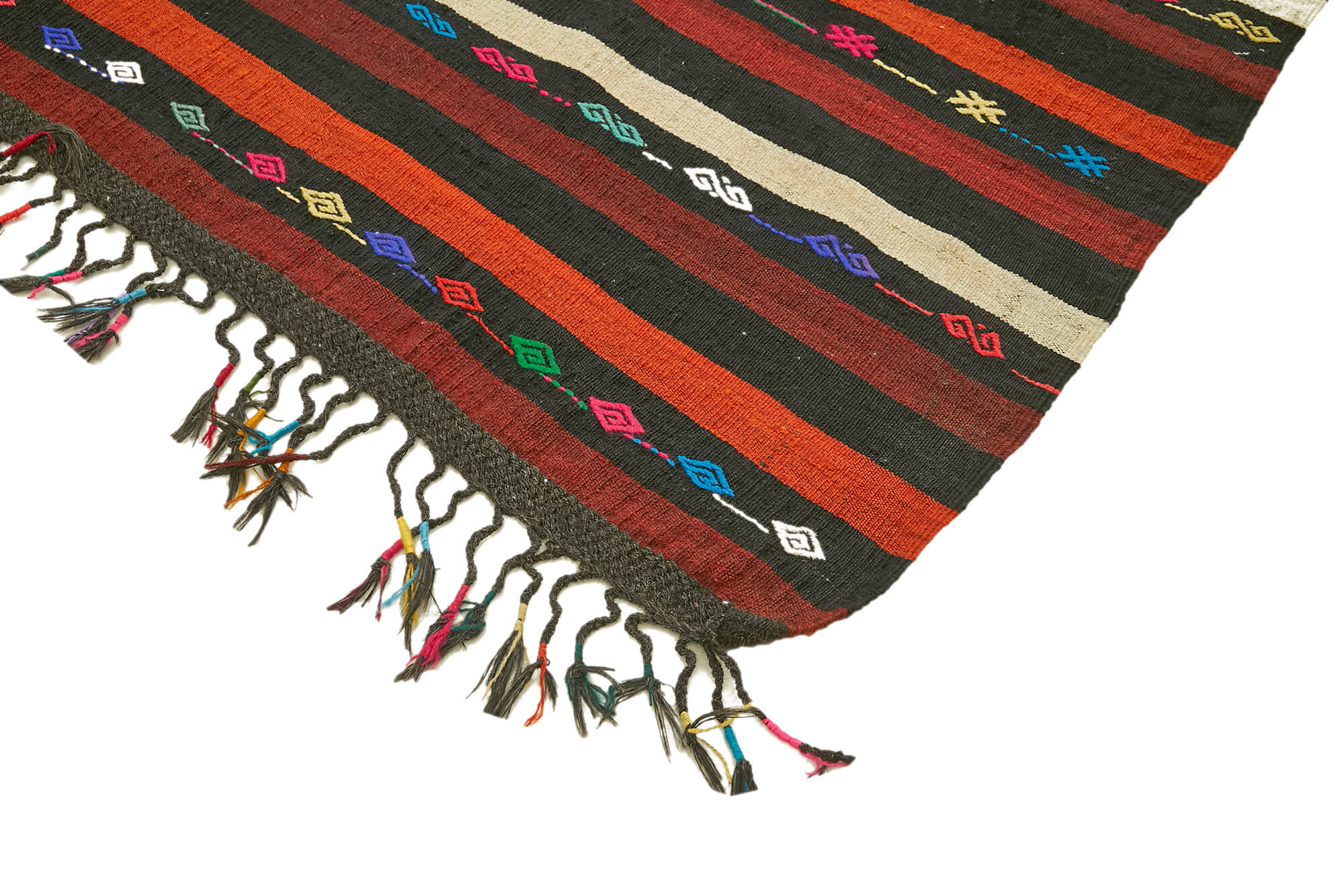 Handmade Striped Kilim Rug - Brown Striped Pattern, Goat Hair Wool Blend 7'11''x11'5''