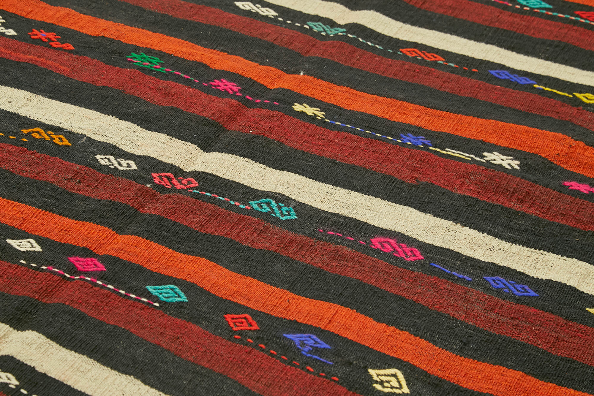 Handmade Striped Kilim Rug - Brown Striped Pattern, Goat Hair Wool Blend 7'11''x11'5''