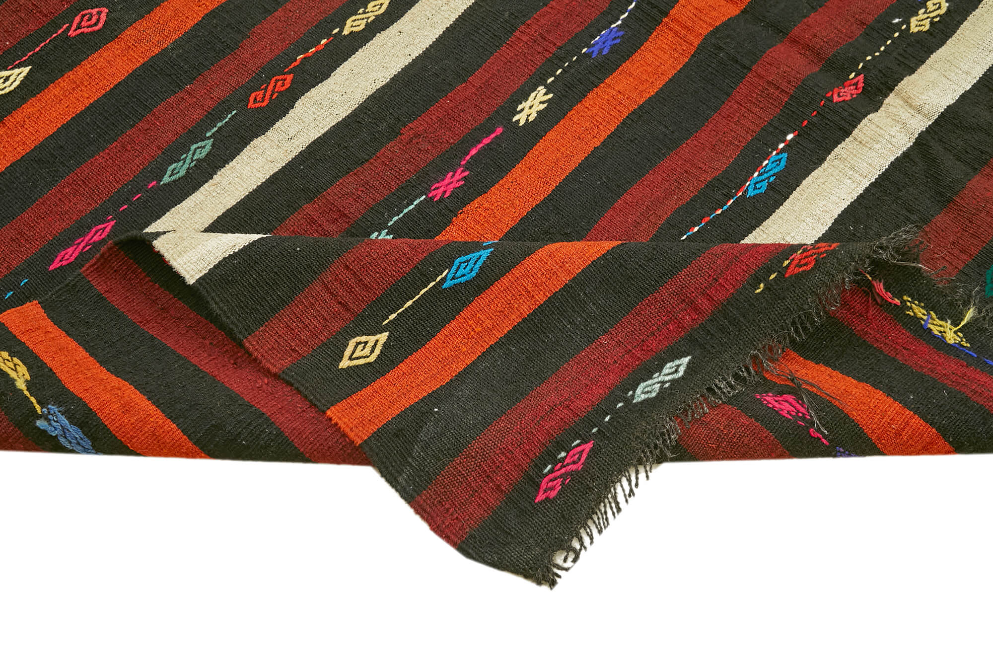 Handmade Striped Kilim Rug - Brown Striped Pattern, Goat Hair Wool Blend 7'11''x11'5''