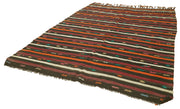 Handmade Kilim Rug - Brown Striped Area Rug with Goat Hair Carpet 7'5''x10'4''