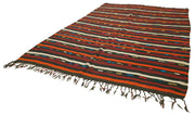 Handmade Goat Hair Rug - Striped Kilim Rug Brown Area Rug 8'2''x11'1'' Durable Floor Covering