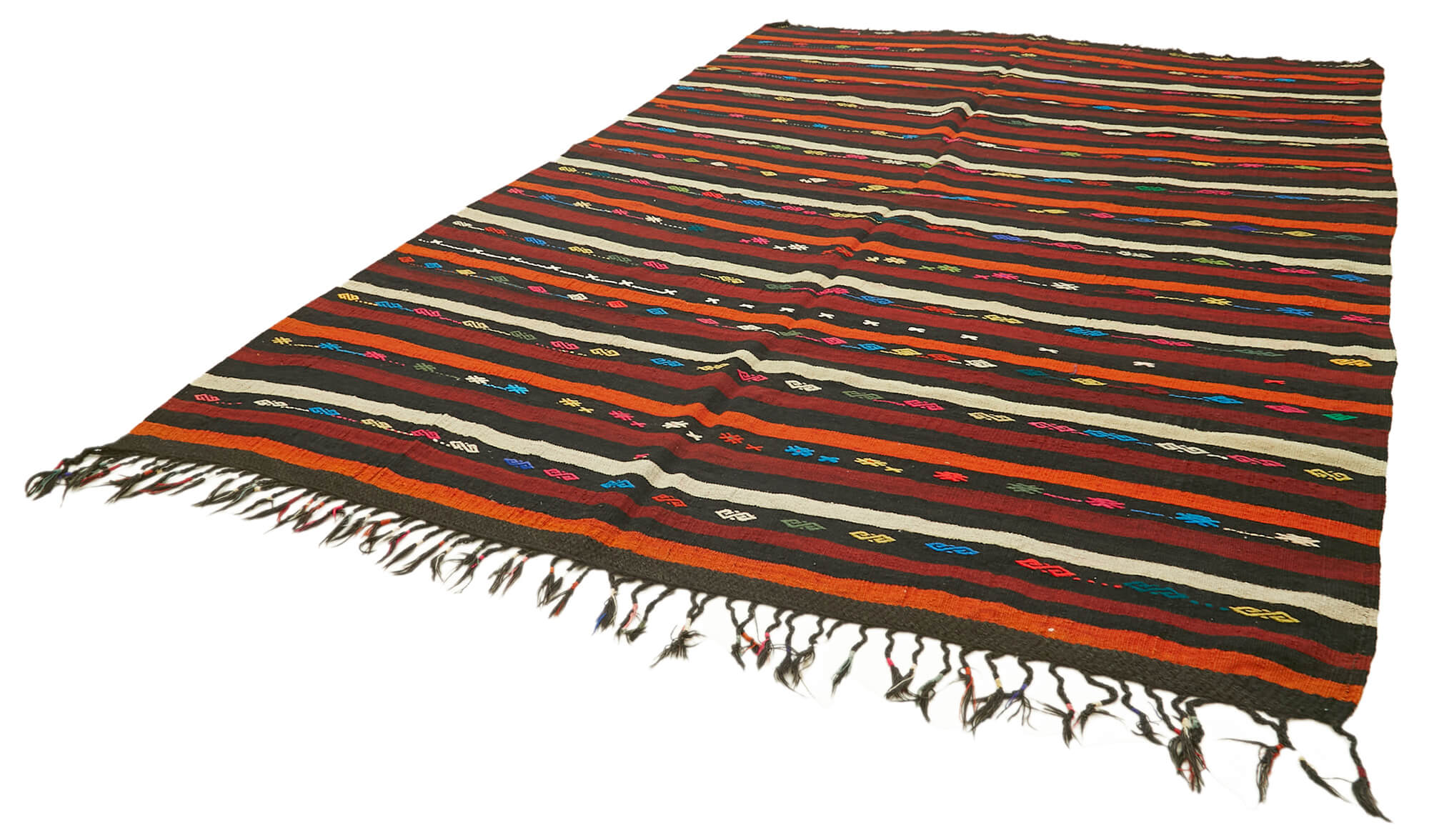 Handmade Goat Hair Rug - Striped Kilim Rug Brown Area Rug 8'2''x11'1'' Durable Floor Covering