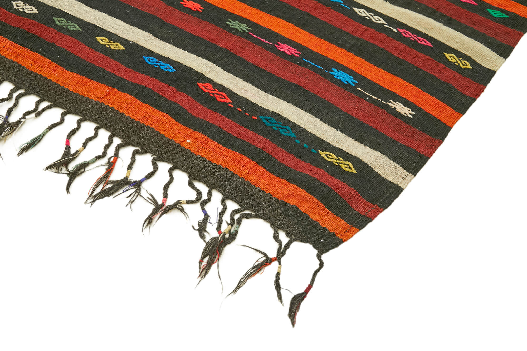 Handmade Goat Hair Rug - Striped Kilim Rug Brown Area Rug 8'2''x11'1'' Durable Floor Covering