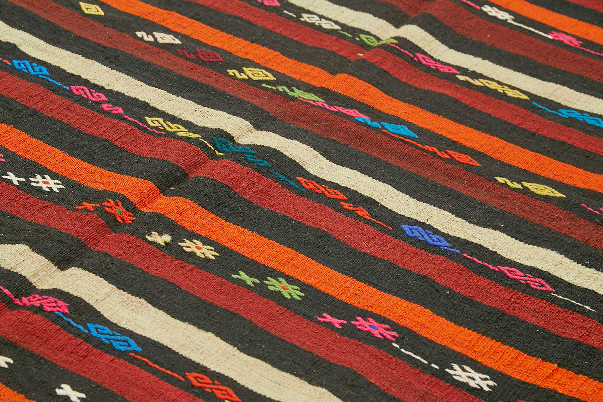 Handmade Goat Hair Rug - Striped Kilim Rug Brown Area Rug 8'2''x11'1'' Durable Floor Covering