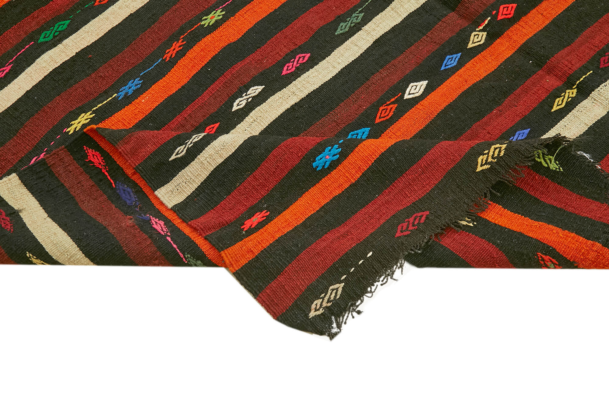 Handmade Goat Hair Rug - Striped Kilim Rug Brown Area Rug 8'2''x11'1'' Durable Floor Covering