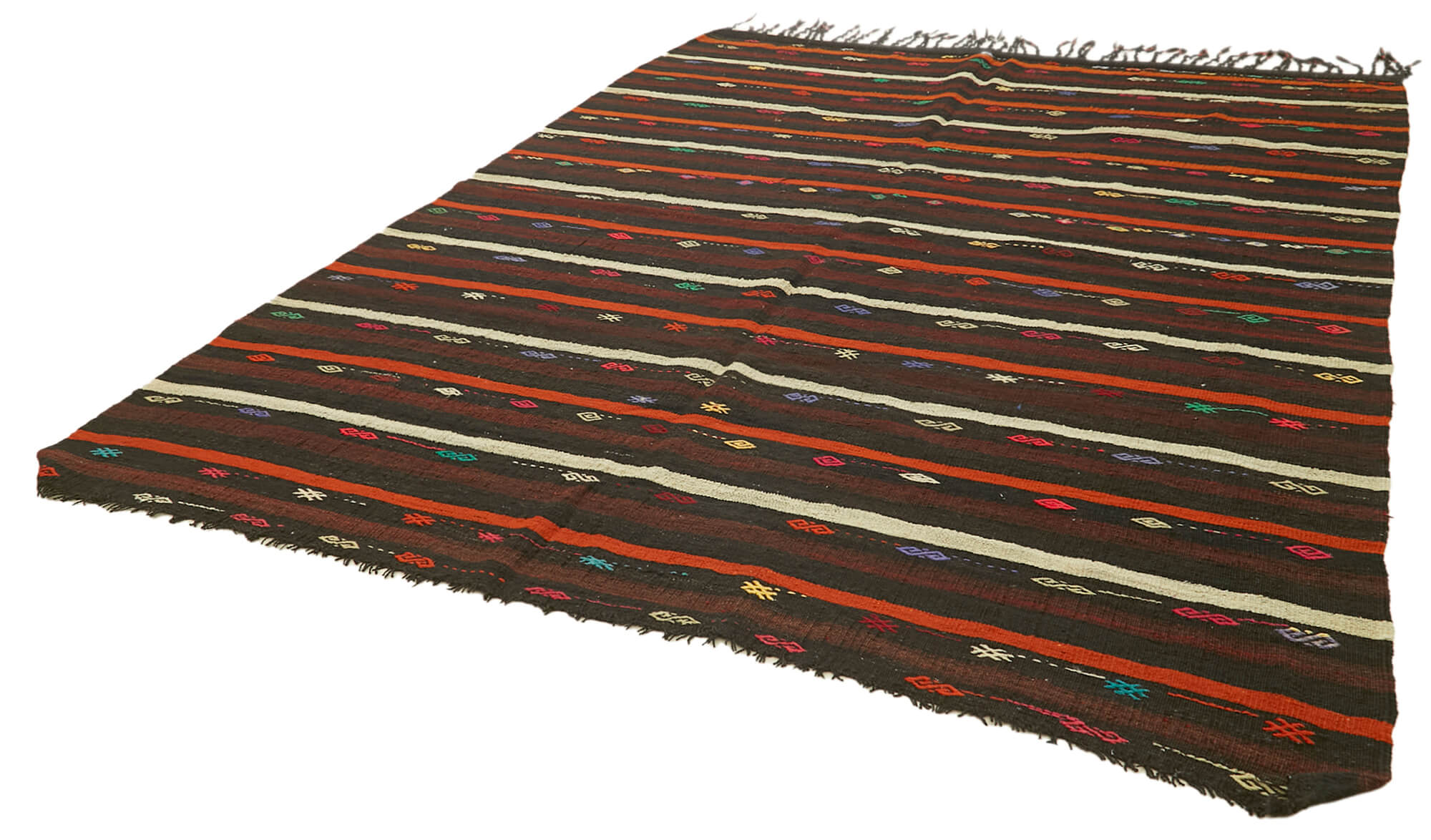 Handmade Striped Kilim Rug – Brown Goat Hair Vintage Area Rug 7'9''x10'6''