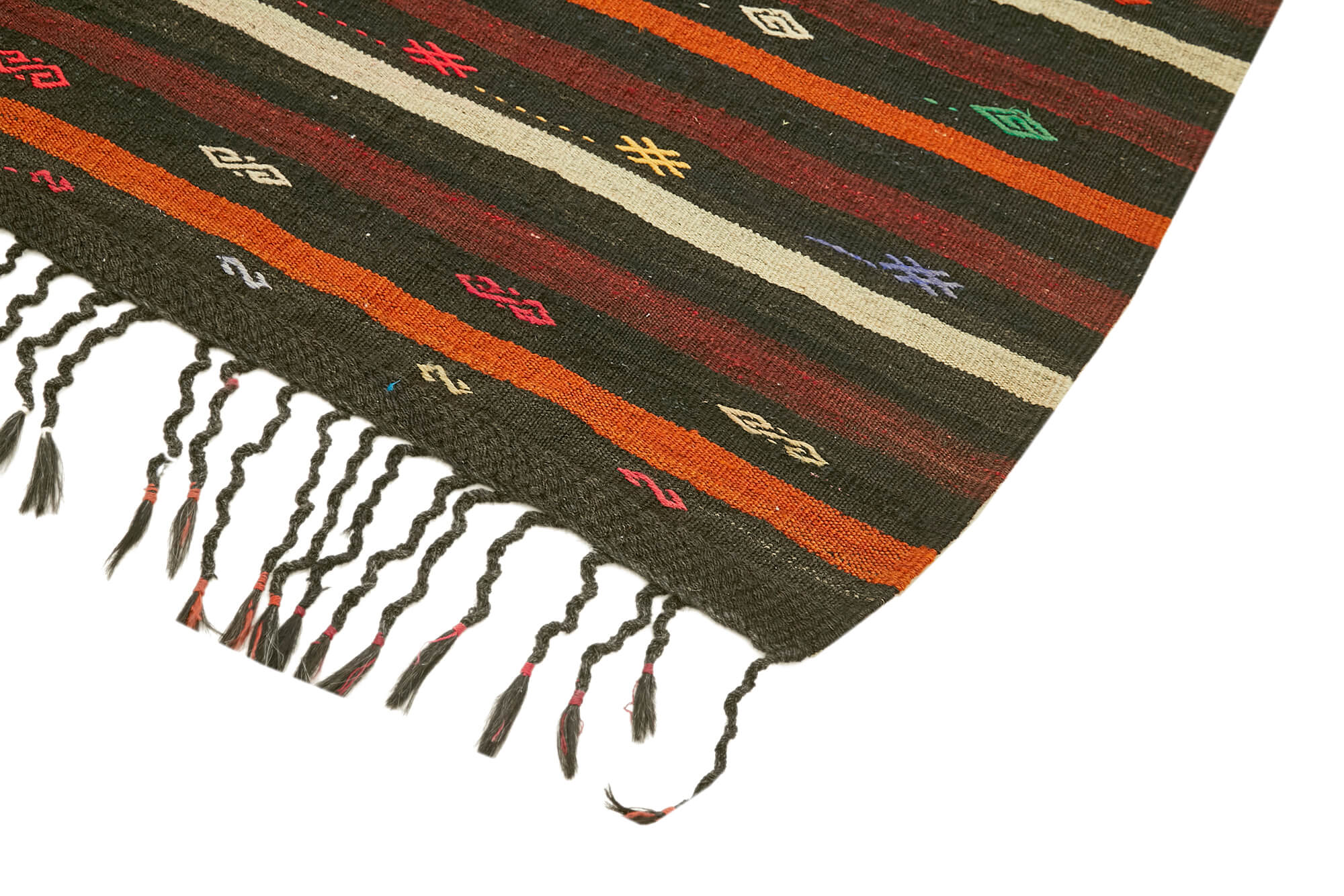 Handmade Striped Kilim Rug – Brown Goat Hair Vintage Area Rug 7'9''x10'6''