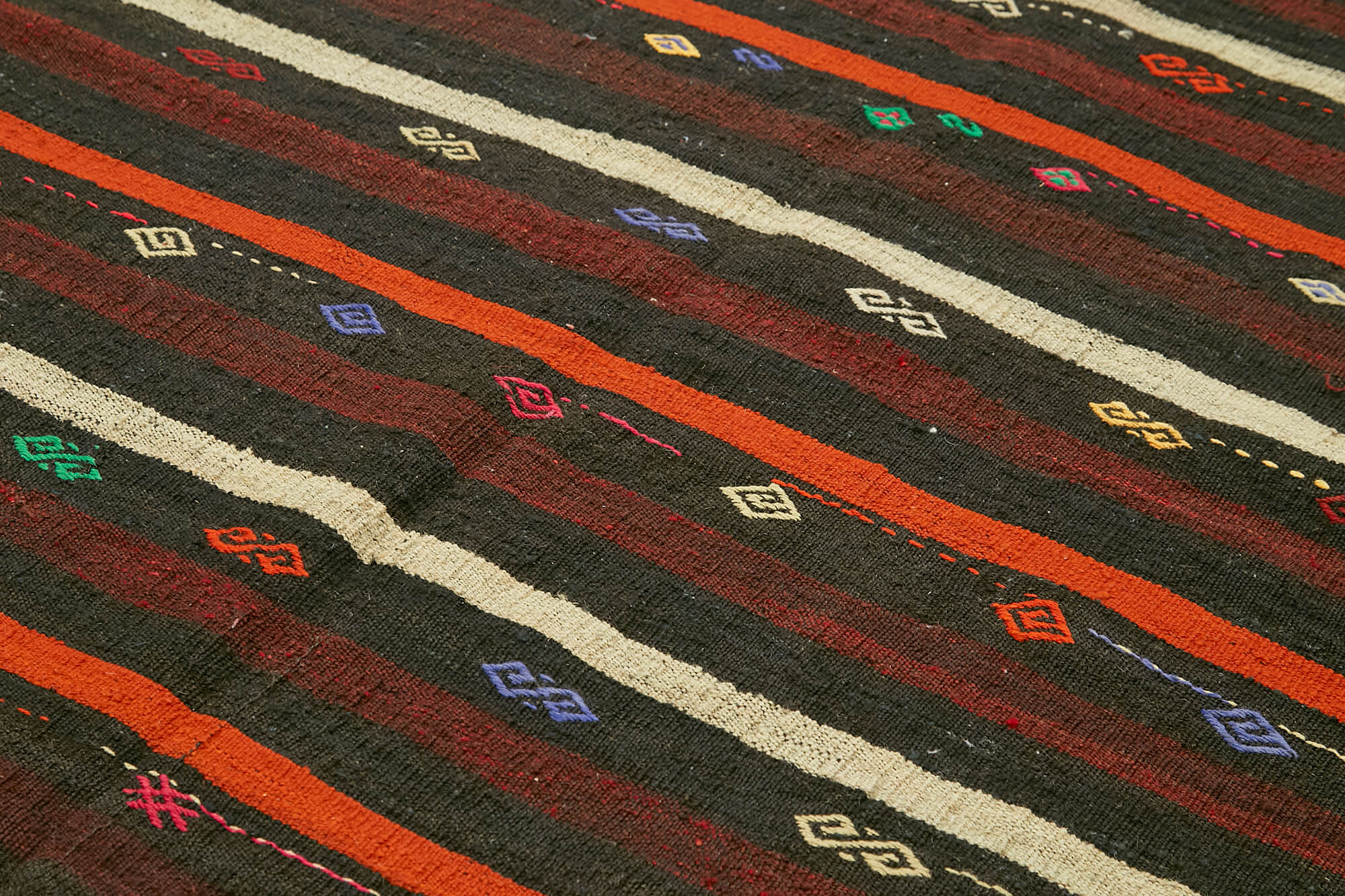 Handmade Striped Kilim Rug – Brown Goat Hair Vintage Area Rug 7'9''x10'6''