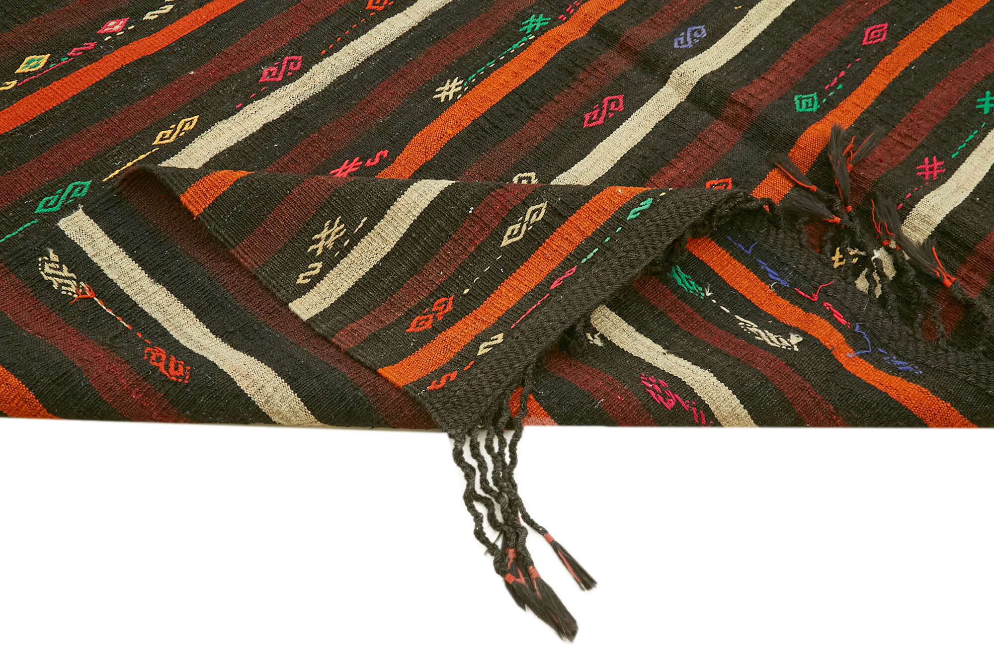 Handmade Striped Kilim Rug – Brown Goat Hair Vintage Area Rug 7'9''x10'6''
