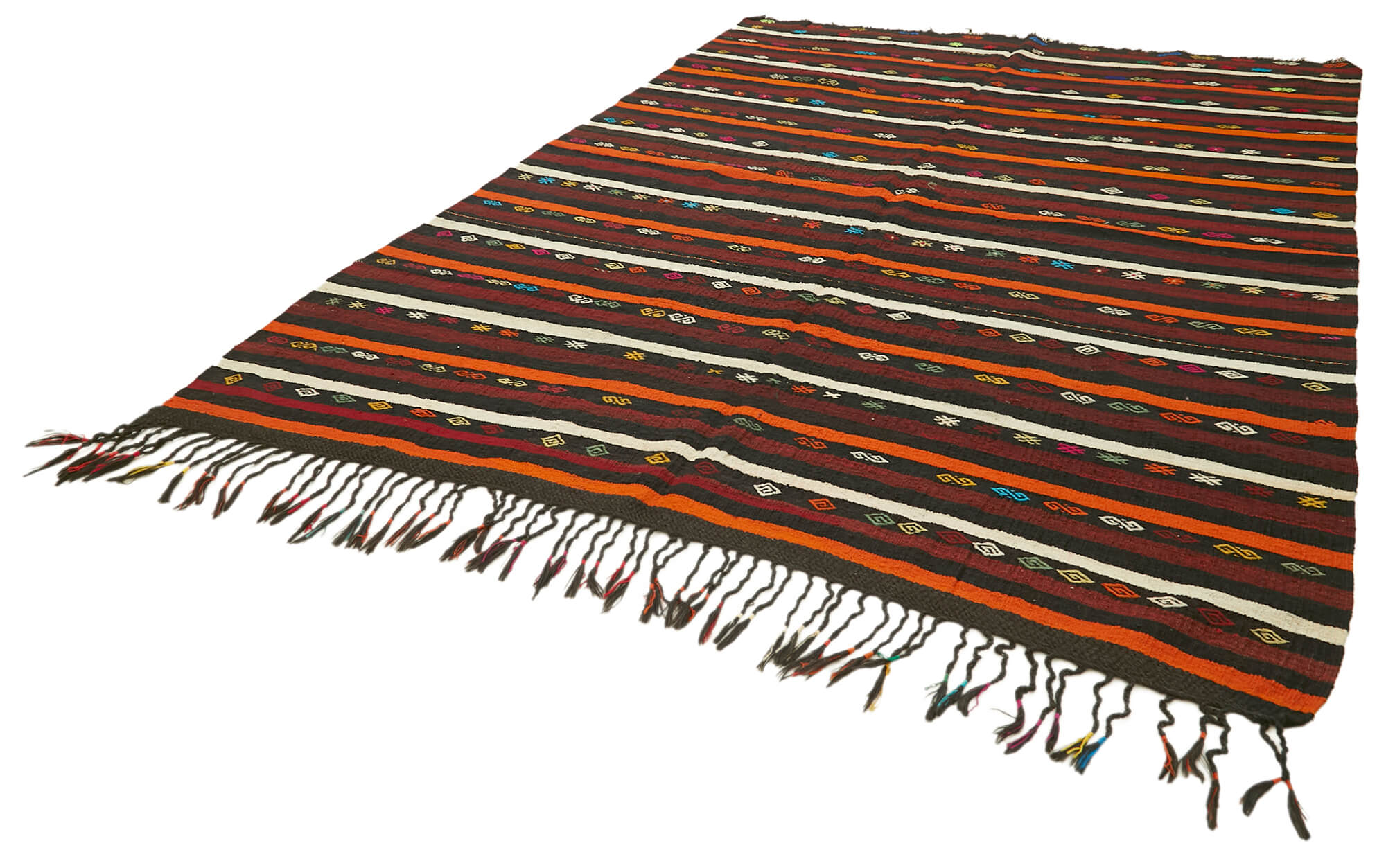 Handmade Striped Kilim Rug - Brown Goat Hair Vintage Area Rug 7'9''x10'4''