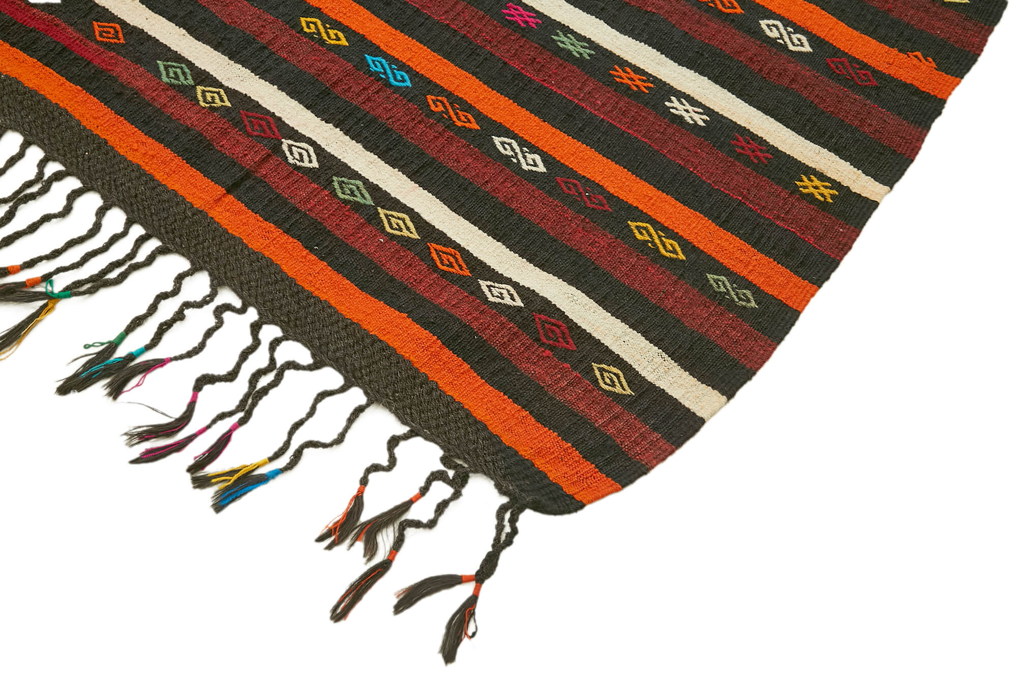 Handmade Striped Kilim Rug - Brown Goat Hair Vintage Area Rug 7'9''x10'4''