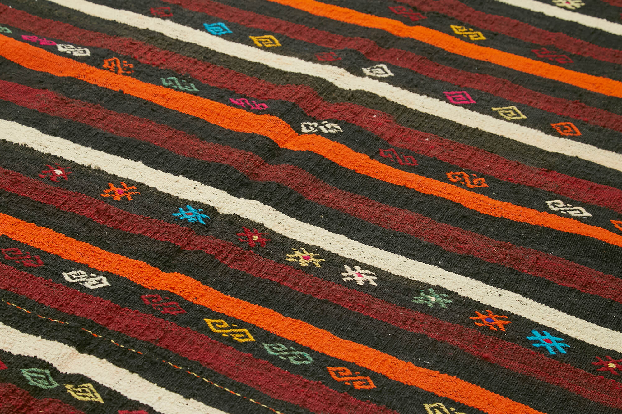 Handmade Striped Kilim Rug - Brown Goat Hair Vintage Area Rug 7'9''x10'4''