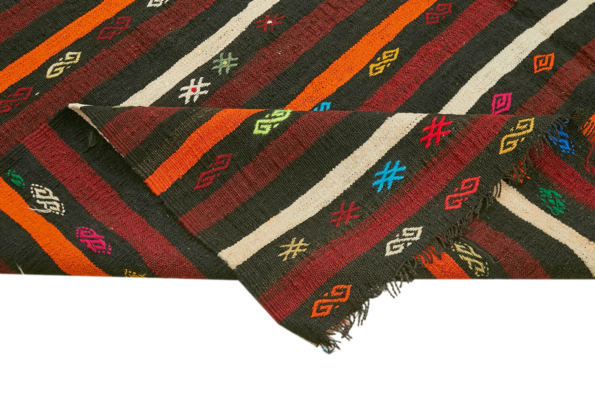 Handmade Striped Kilim Rug - Brown Goat Hair Vintage Area Rug 7'9''x10'4''